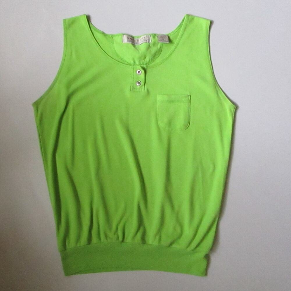 Vintage 80s Pistachio Green Henley Tank Top Sleeveless M - Picture 9 of 17